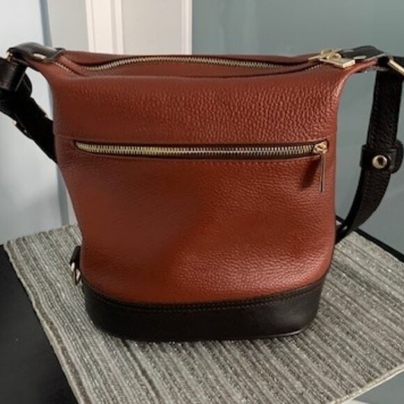Valentina Burnt Orange and Dark Brown Bucket Bag - Picture 2 of 4